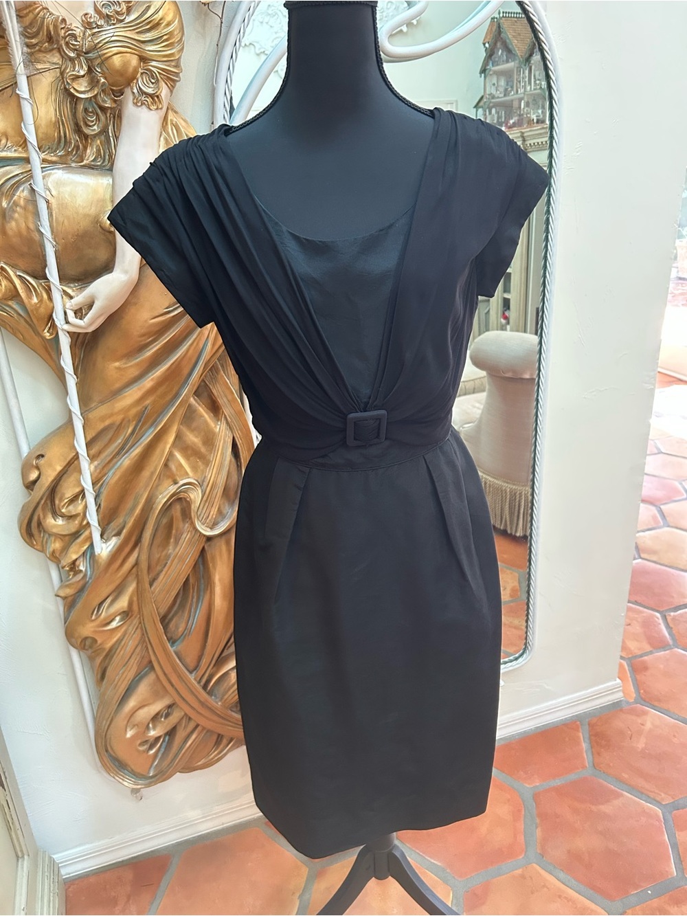 Classic Black Cap-Sleeve Sheath Dress